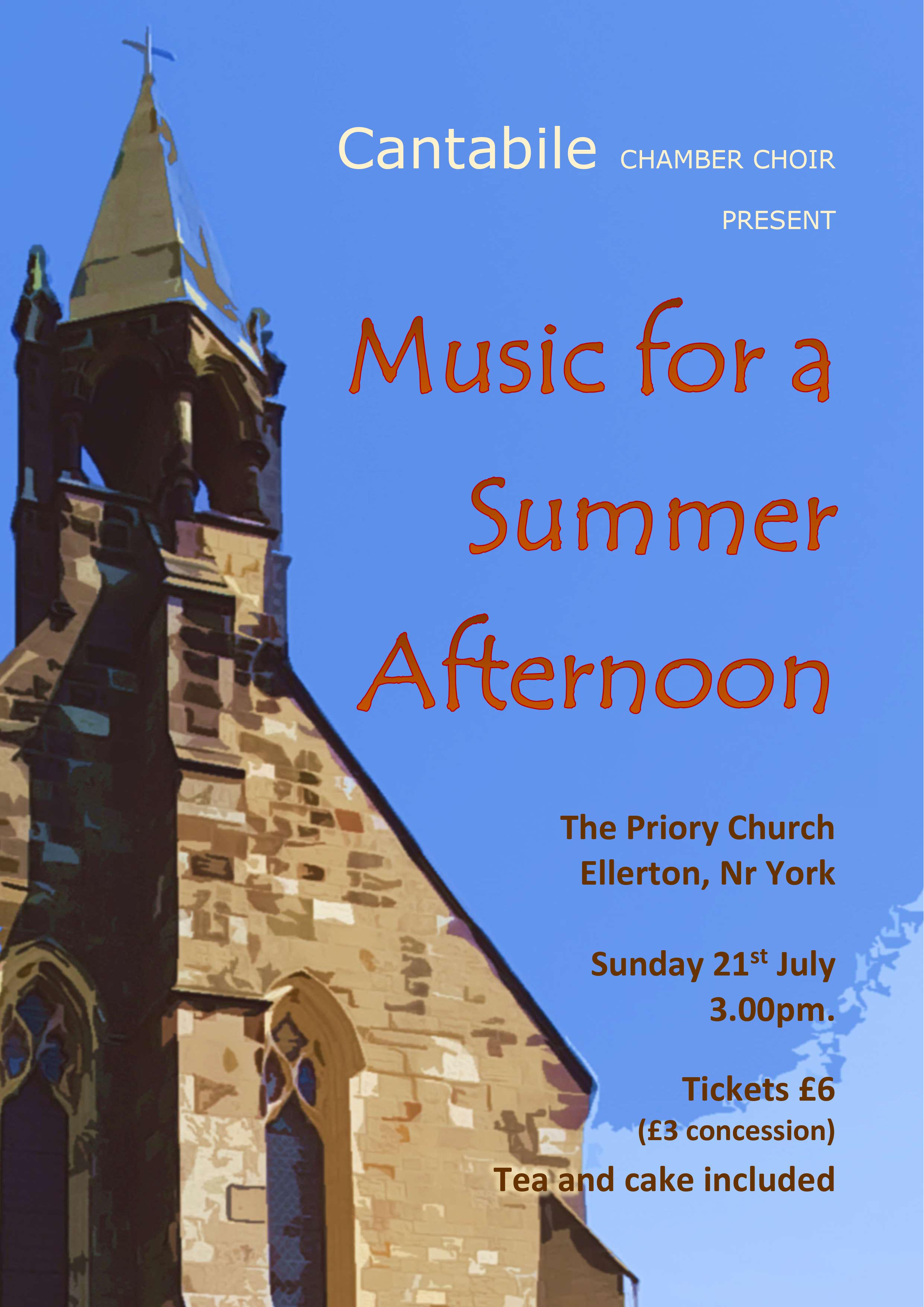 Ellerton Concert flyer 21st July 2024. Blue  
  scene as background.  All details in text below.